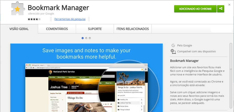 Bookmark Manager Chrome Web Store chrome extensões