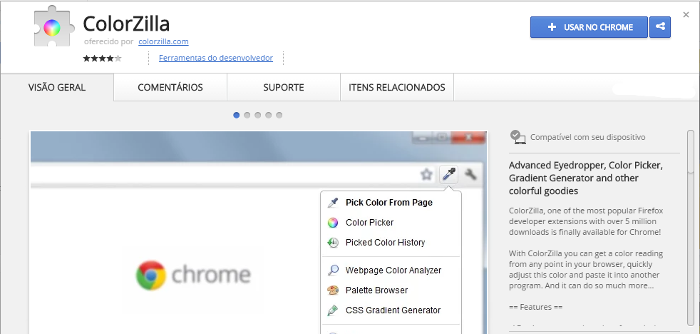 ColorZilla Chrome Web Store extensão chrome