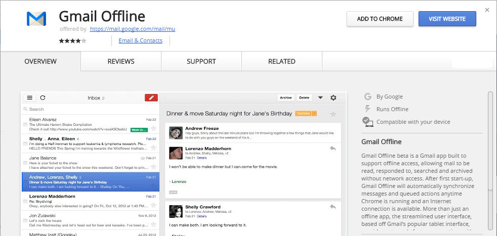 Gmail Offline Chrome Web Store chrome google
