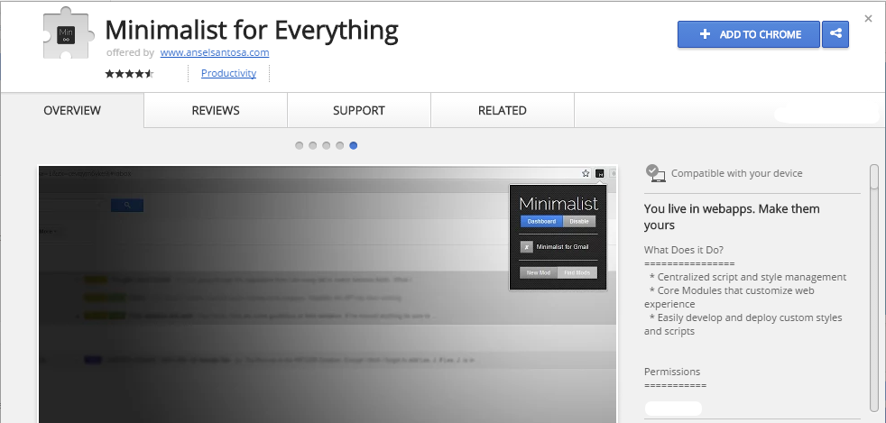 Minimalist for Everything Chrome Web Store extensão chrome