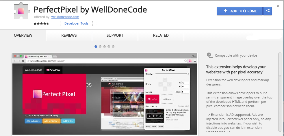 PerfectPixel by WellDoneCode Chrome Web Store extensão chrome