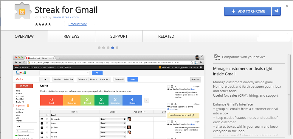 Streak for Gmail Chrome Web Store extensão chrome